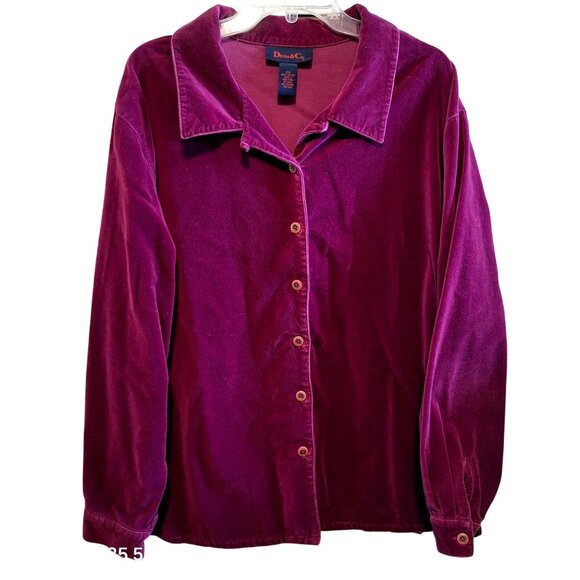 Y2K Denim & Co. Womens 2X Button-Down Velvet Long Sleeve Shirt Fuchsia - Picture 1 of 5